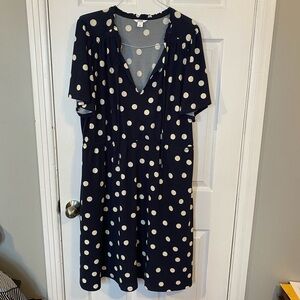 Penningtons Navy Polka Dot V-Neck Tie Waist Midi Dress Women’s